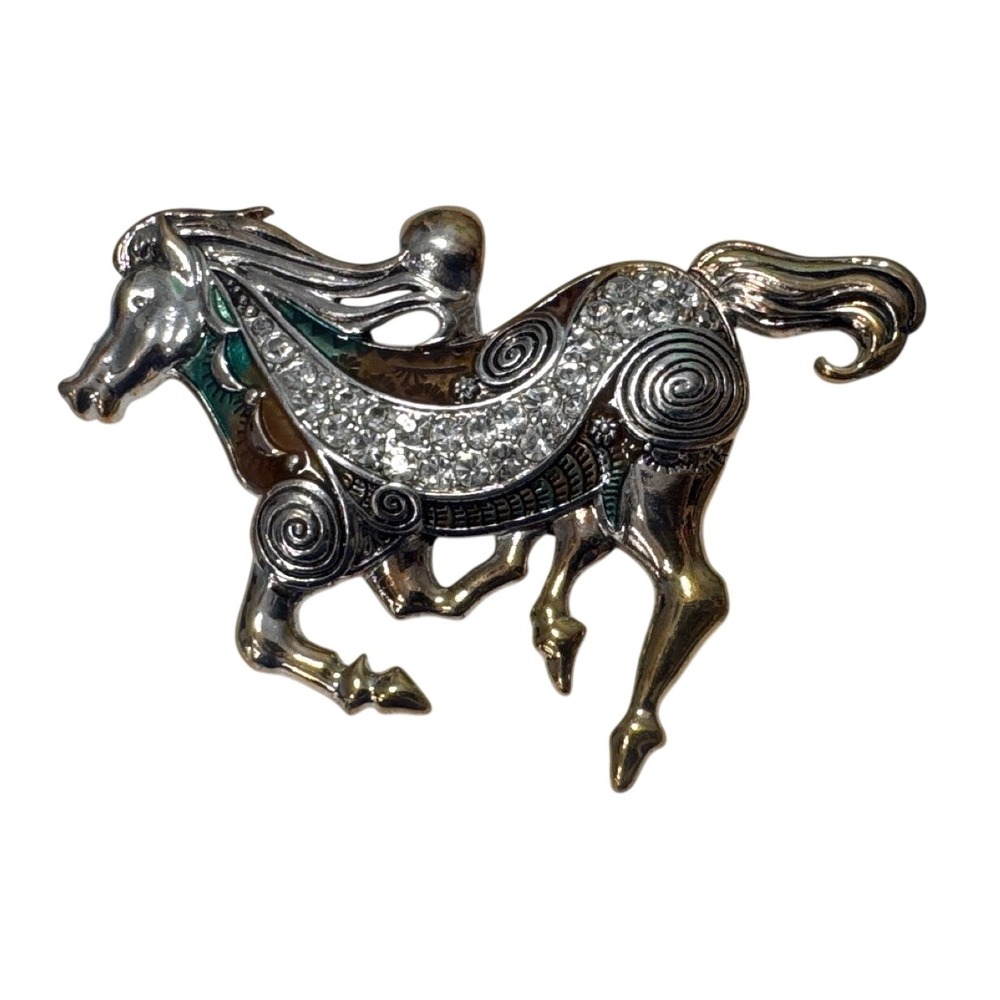 Horse Scarf & Magnetic Necklace Clip Silver & Gold Tone Rhinestone Western